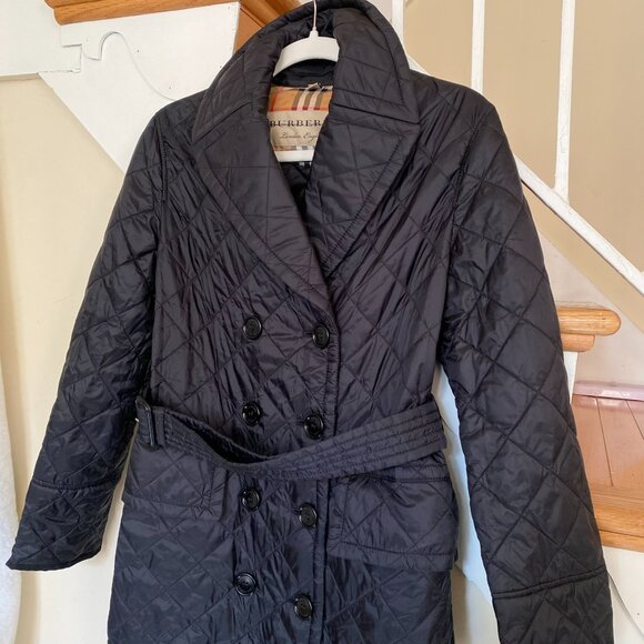 Burberry Quilted Double-Breasted Belted Trench Jacket Black Womens XS - Picture 4 of 17